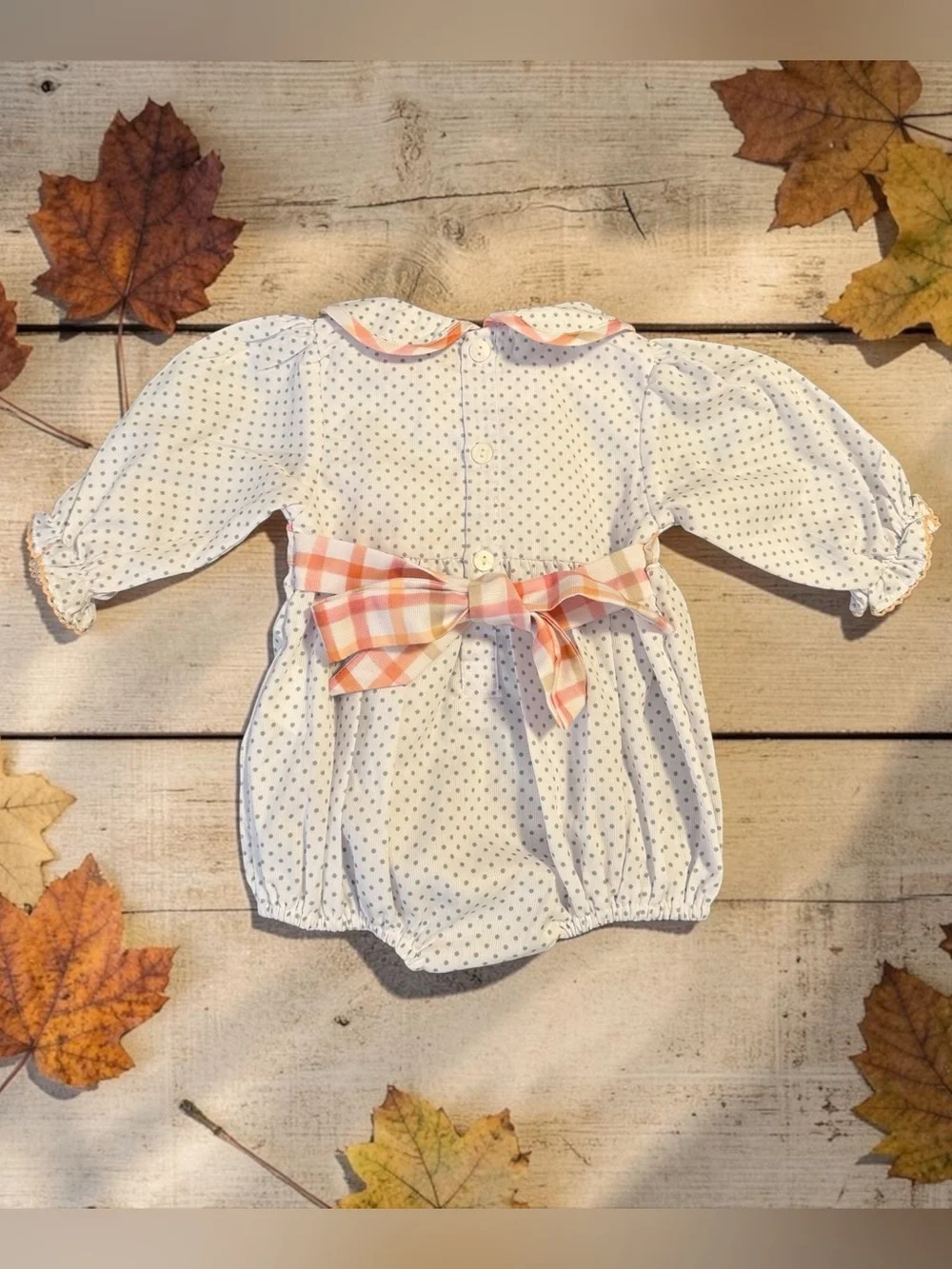 NEW!  Smocked Flamingo Sweet Pumpkin Pie Plaid Bow Onesie